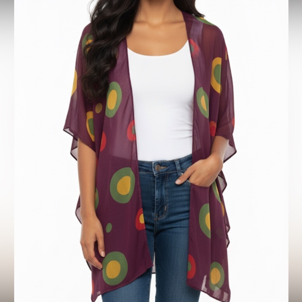 Elegant Sheer Purple Kimono with Colorful Accents